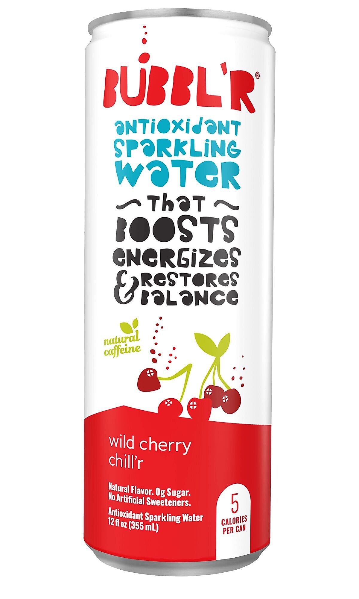 BUBBL'R Antioxidant Sparkling Water, Wild Cherry Chill'r, 12 oz., 12/Pack