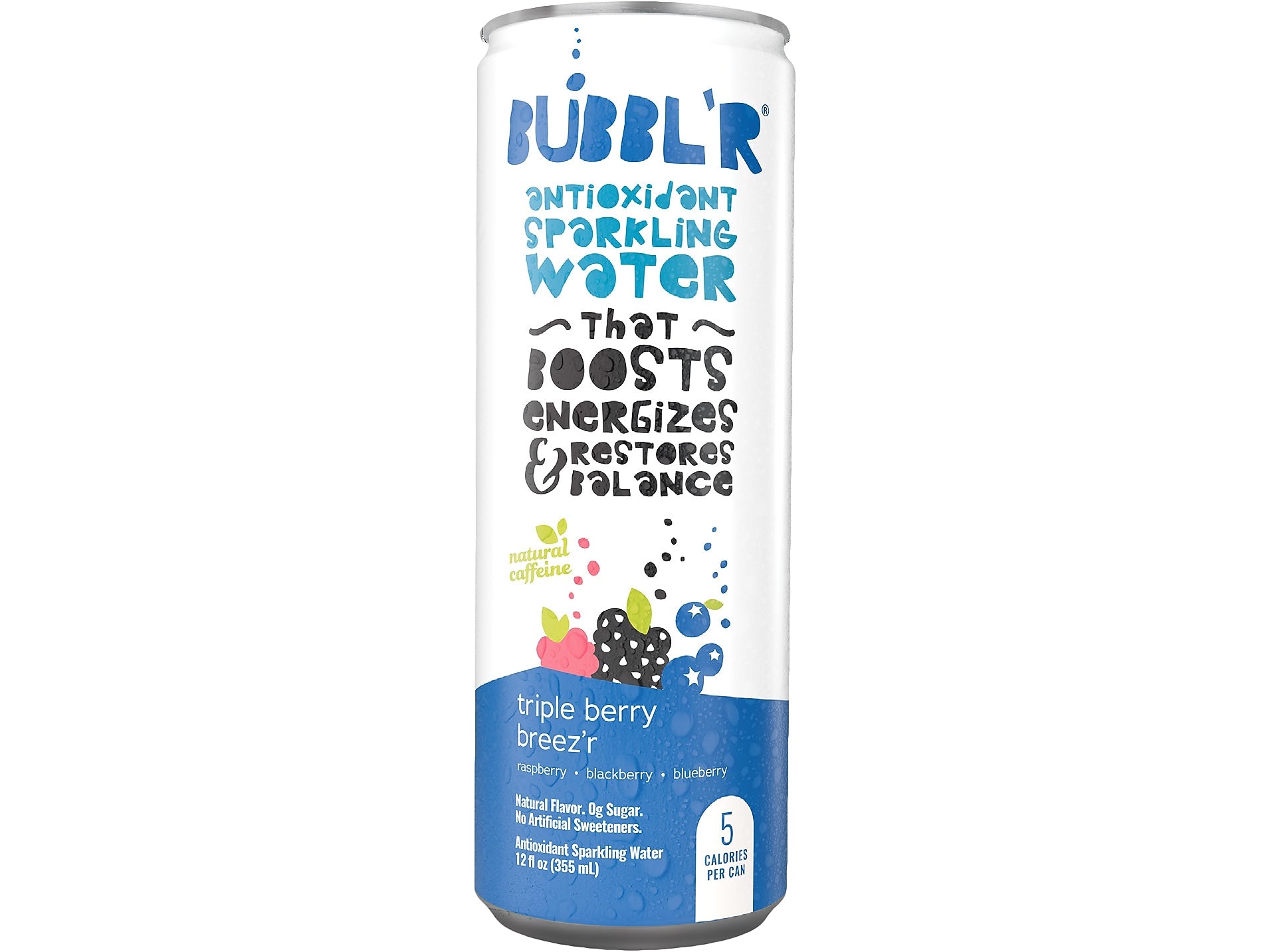 Bubbl'r Antioxidant Triple Berry Breez'r Flavored Sparkling Water, 12 fl. oz., 12 Cans/Carton
