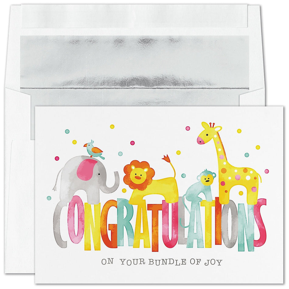 "Bundle of Joy" Congratulations Card w/ Silver Lined White Envelope, 50/BX