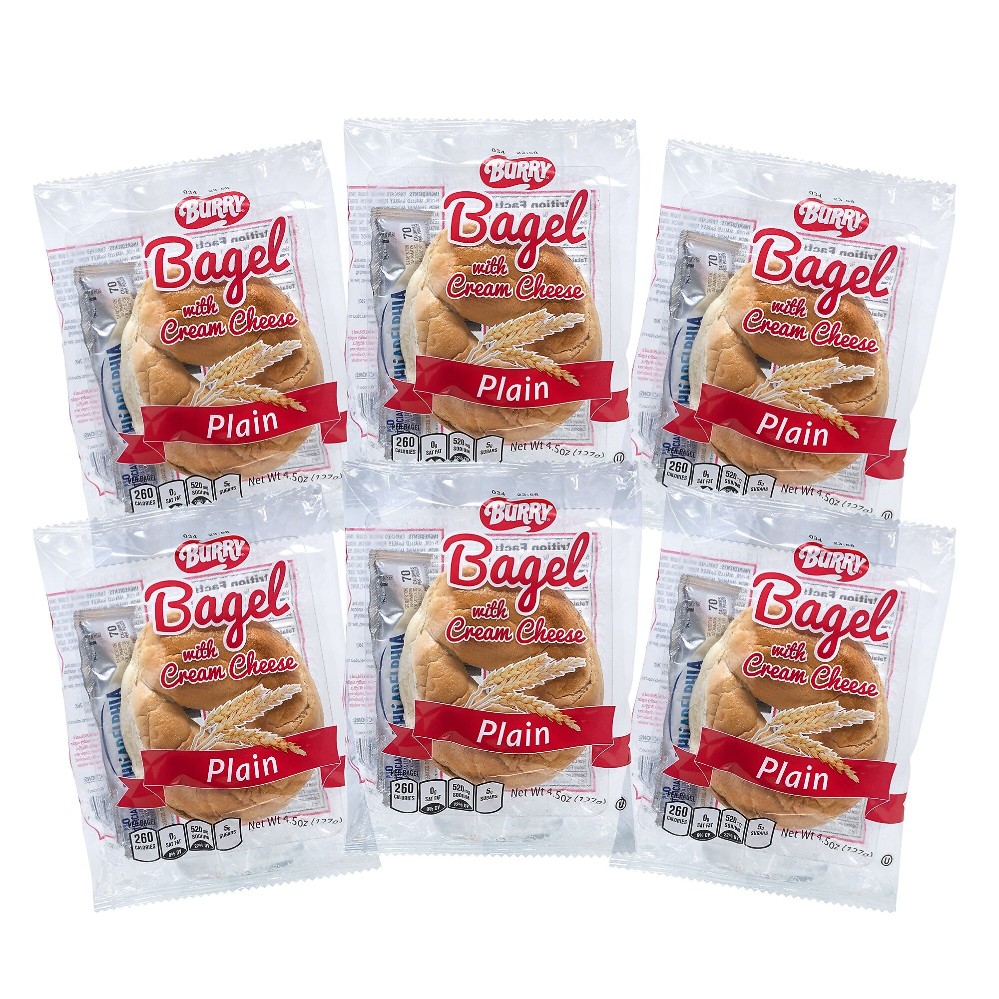 Burry Individually Wrapped Plain Bagel w/ Cream Cheese, 4.6 Oz, 6/Box