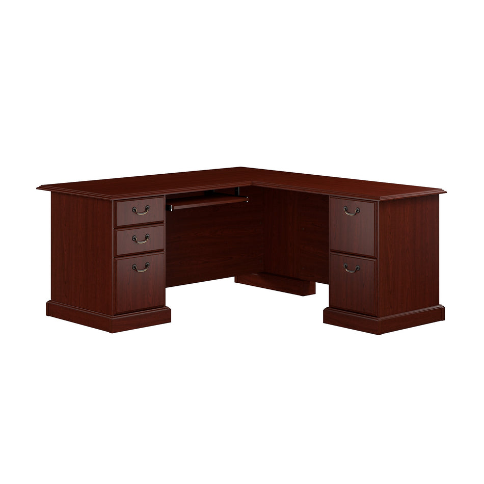 Bush Business Furniture 66"W Arlington L Shaped Desk with Drawers and Keyboard Tray, Harvest Cherry