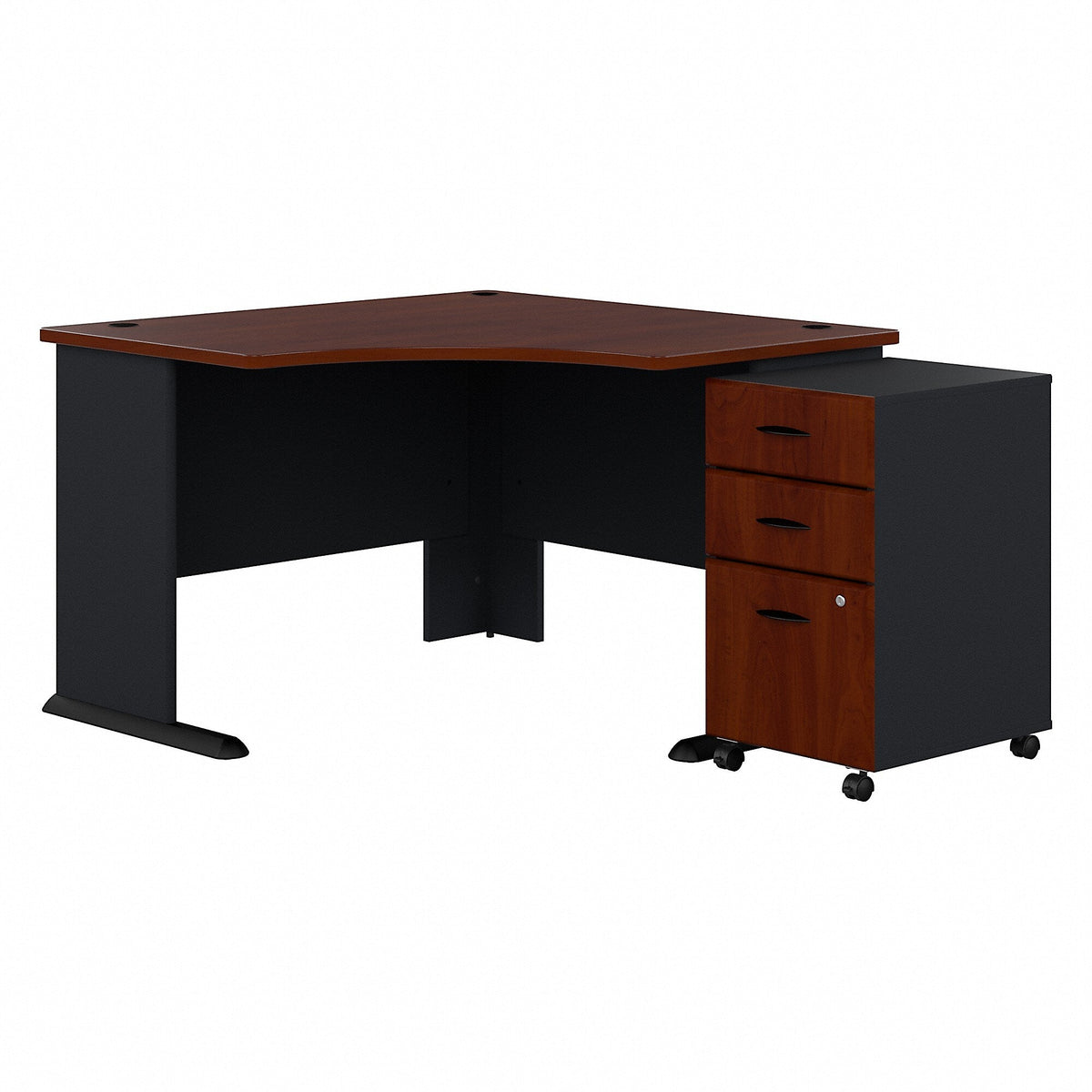 Bush Business Furniture Cubix 48"W Corner Desk with Mobile File Cabinet, Hansen Cherry/Galaxy