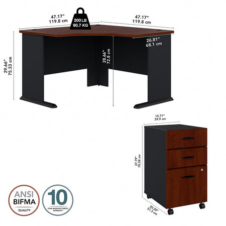 Bush Business Furniture Cubix 48"W Corner Desk with Mobile File Cabinet, Hansen Cherry/Galaxy