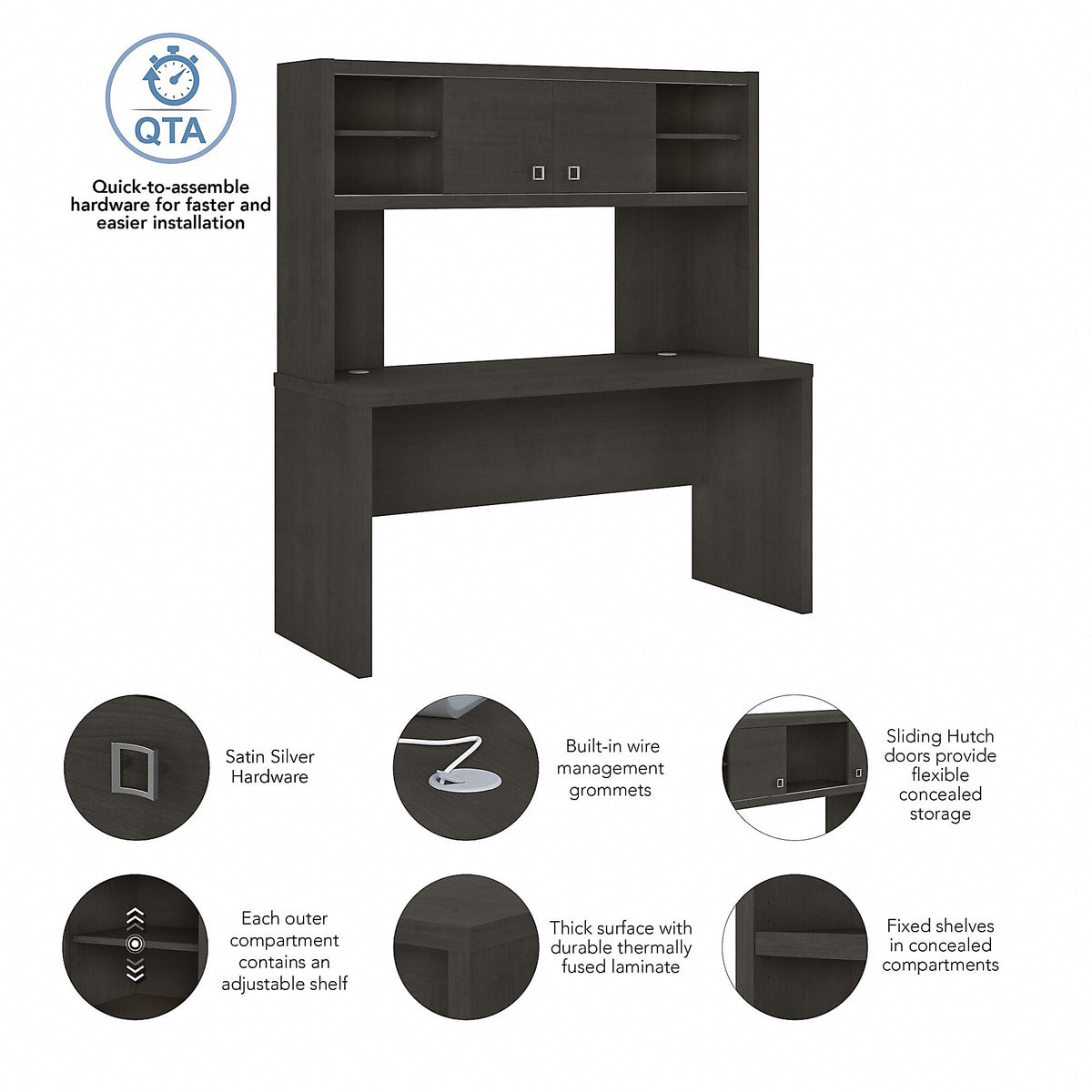 Bush Business Furniture Echo 60"W Credenza Desk with Hutch, Charcoal Maple