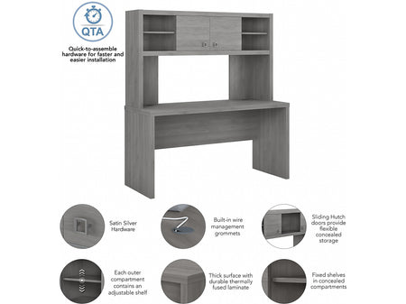 Bush Business Furniture Echo 60"W Credenza Desk with Hutch, Modern Gray