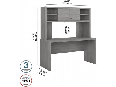 Bush Business Furniture Echo 60"W Credenza Desk with Hutch, Modern Gray