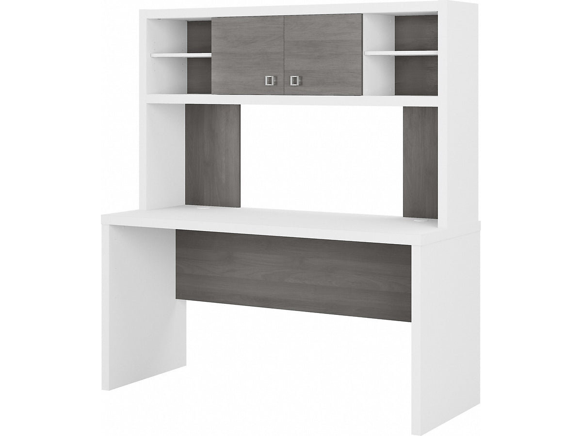 Bush Business Furniture Echo 60"W Credenza Desk with Hutch, Pure White/Modern Gray