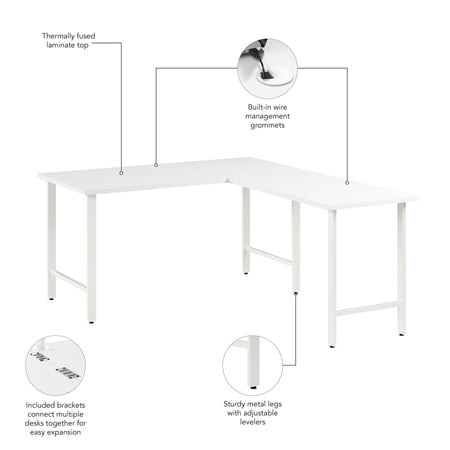 Bush Business Furniture Hustle 60"W L Shaped Computer Desk with Metal Legs, White