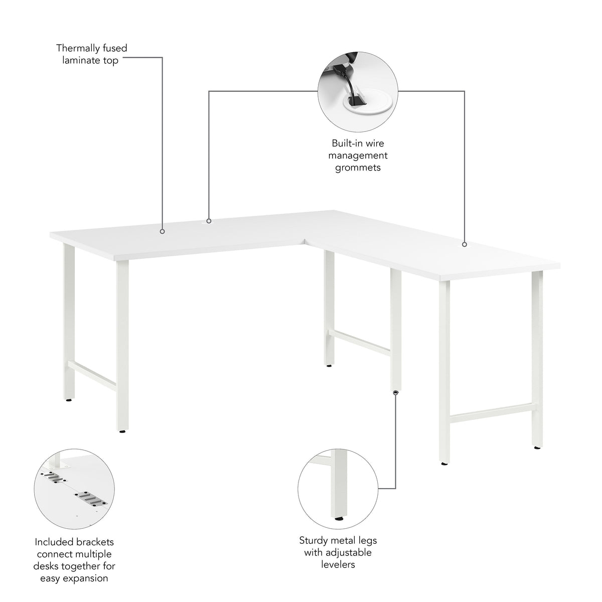 Bush Business Furniture Hustle 60"W L Shaped Computer Desk with Metal Legs, White