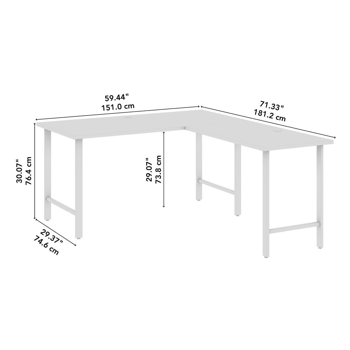 Bush Business Furniture Hustle 60"W L Shaped Computer Desk with Metal Legs, White