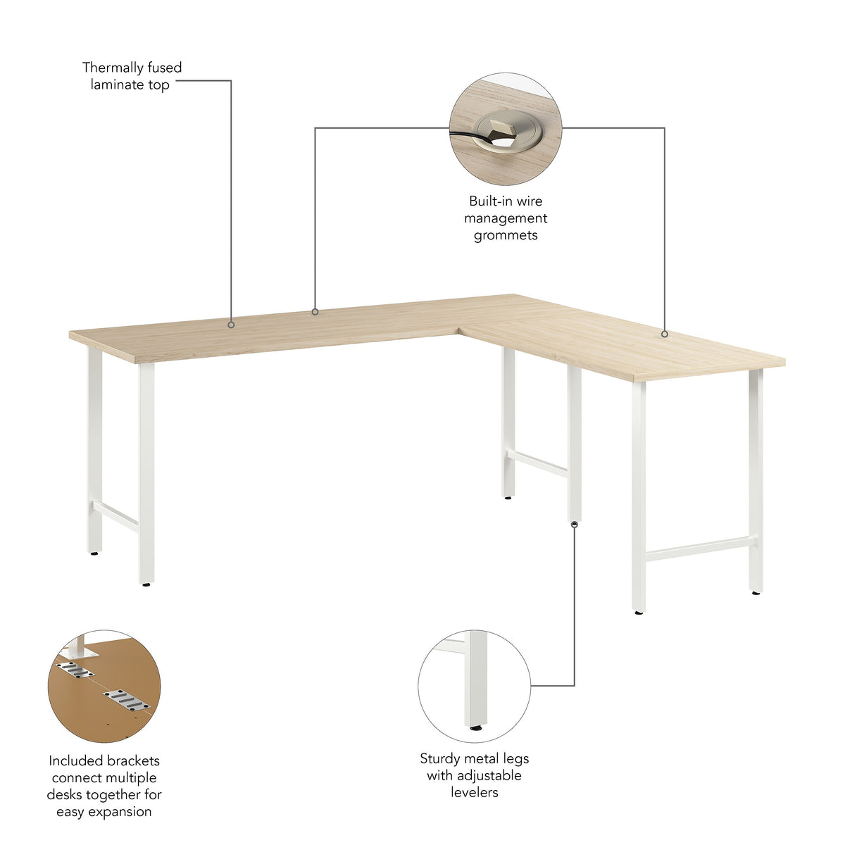 Bush Business Furniture Hustle 72"W L Shaped Computer Desk with Metal Legs, Natural Elm