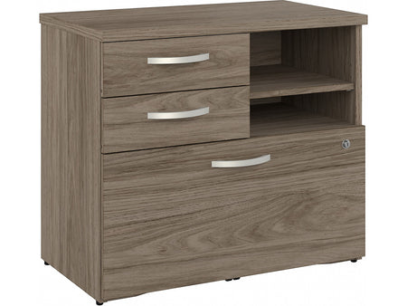 Bush Business Furniture Hybrid 26" Office Storage Cabinet with Drawers and 2 Shelves, Modern Hickory