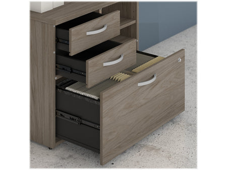 Bush Business Furniture Hybrid 26" Office Storage Cabinet with Drawers and 2 Shelves, Modern Hickory