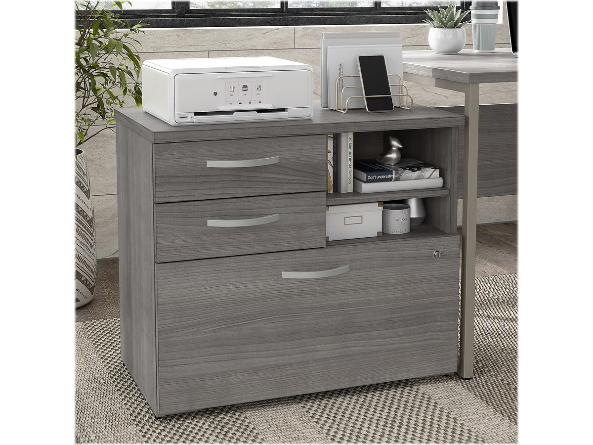 Bush Business Furniture Hybrid 26" Office Storage Cabinet with Drawers and 2 Shelves, Platinum Gray