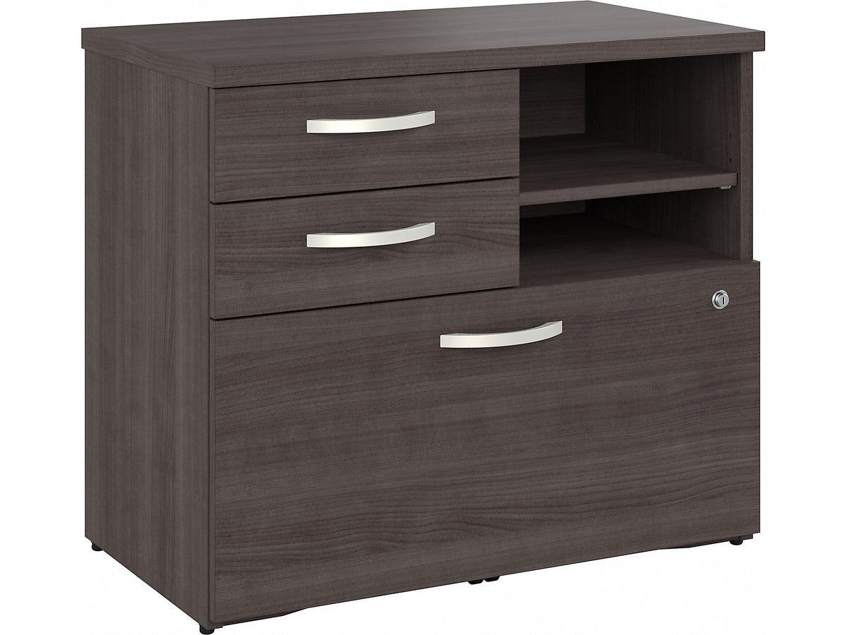 Bush Business Furniture Hybrid 26" Office Storage Cabinet with Drawers and 2 Shelves, Storm Gray