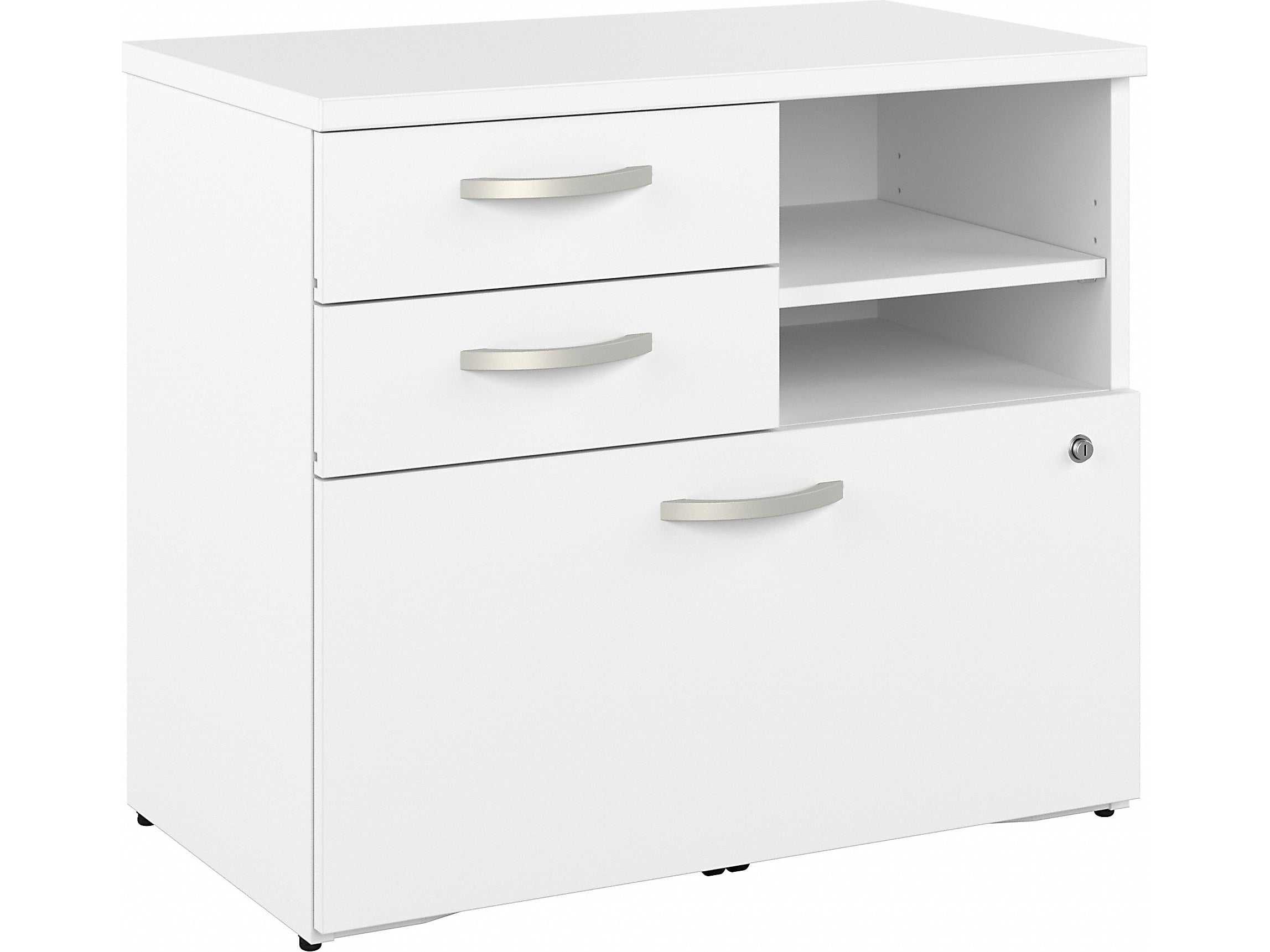 Bush Business Furniture Hybrid 26" Office Storage Cabinet with Drawers and 2 Shelves, White