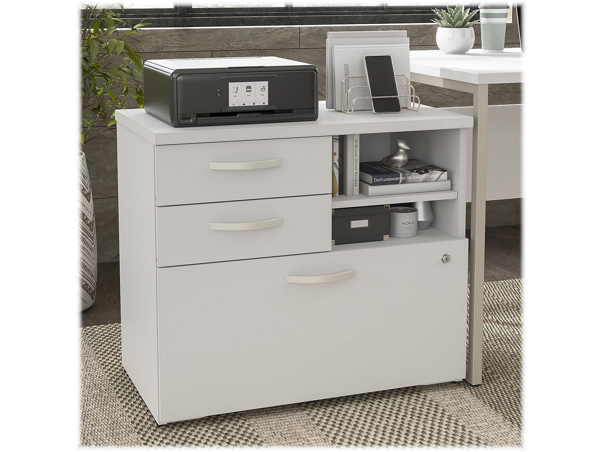 Bush Business Furniture Hybrid 26" Office Storage Cabinet with Drawers and 2 Shelves, White