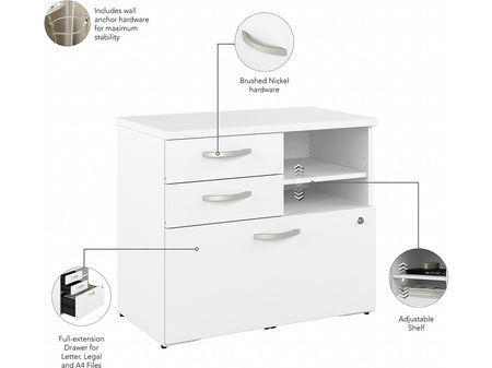 Bush Business Furniture Hybrid 26" Office Storage Cabinet with Drawers and 2 Shelves, White