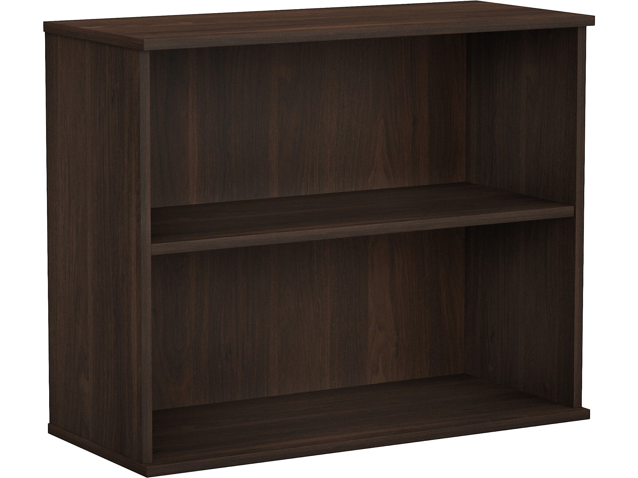 Bush Business Furniture Hybrid 29"H 2-Shelf Bookcase with Adjustable Shelf, Black Walnut Laminated Wood