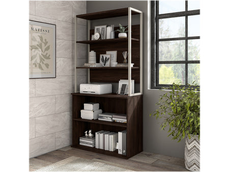 Bush Business Furniture Hybrid 29"H 2-Shelf Bookcase with Adjustable Shelf, Black Walnut Laminated Wood