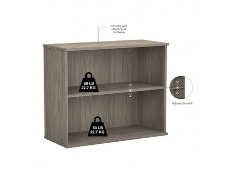 Bush Business Furniture Hybrid 29"H 2-Shelf Bookcase with Adjustable Shelf, Modern Hickory Laminated Wood