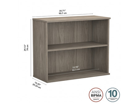 Bush Business Furniture Hybrid 29"H 2-Shelf Bookcase with Adjustable Shelf, Modern Hickory Laminated Wood