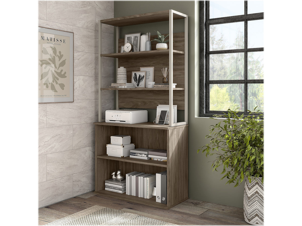 Bush Business Furniture Hybrid 29"H 2-Shelf Bookcase with Adjustable Shelf, Modern Hickory Laminated Wood