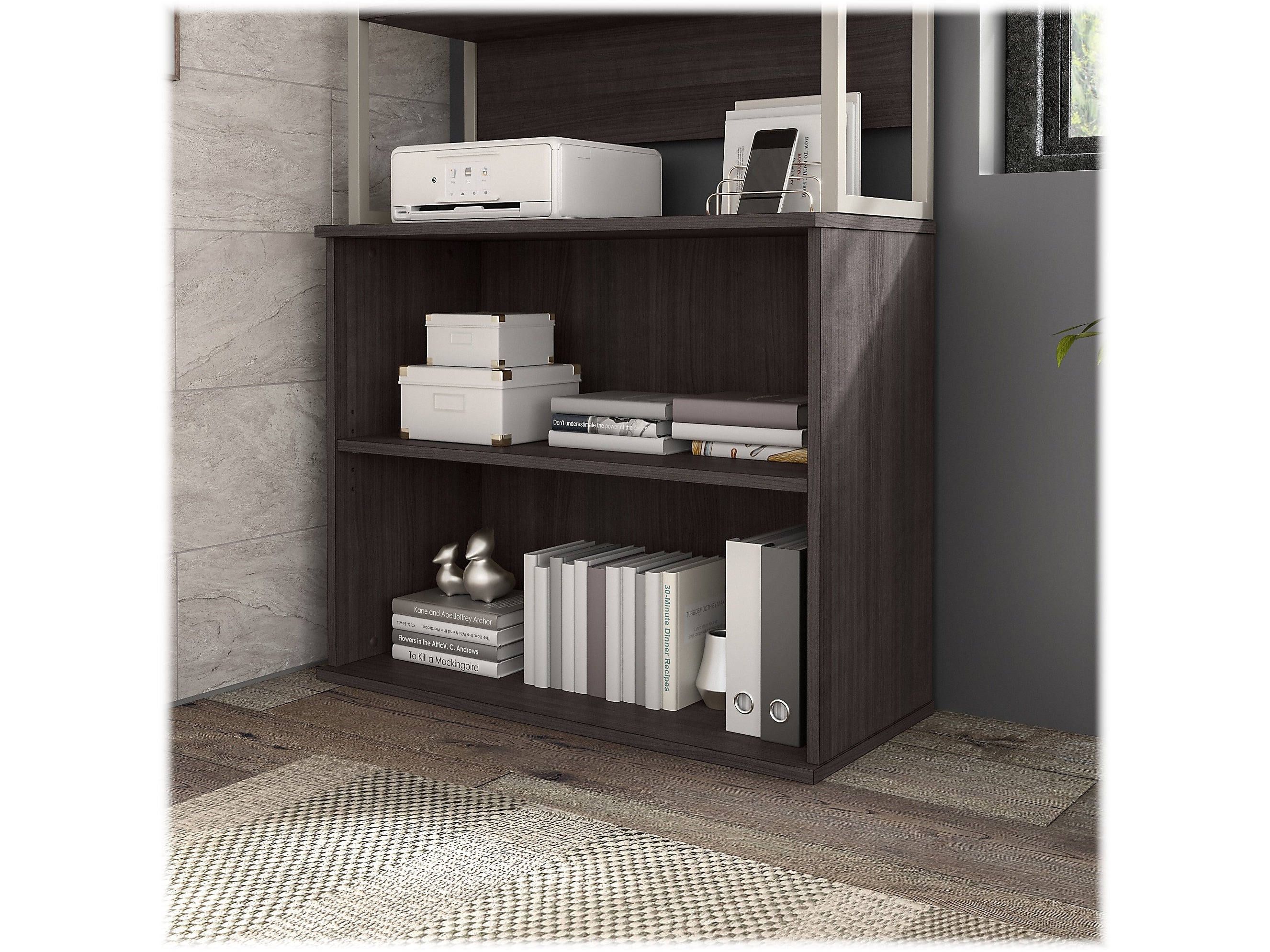 Bush Business Furniture Hybrid 29"H 2-Shelf Bookcase with Adjustable Shelf, Storm Gray Laminated Wood