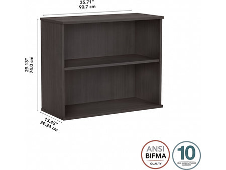 Bush Business Furniture Hybrid 29"H 2-Shelf Bookcase with Adjustable Shelf, Storm Gray Laminated Wood