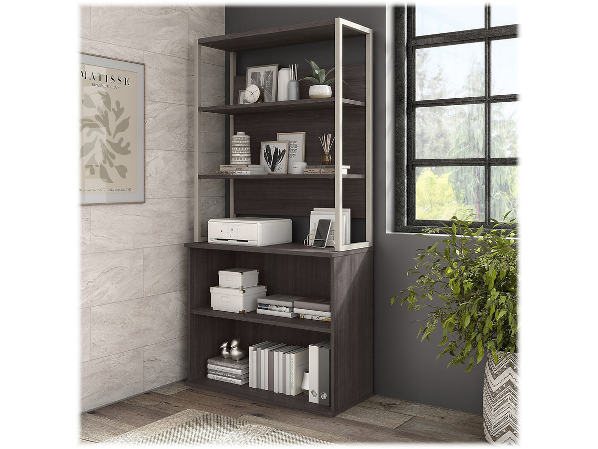 Bush Business Furniture Hybrid 29"H 2-Shelf Bookcase with Adjustable Shelf, Storm Gray Laminated Wood