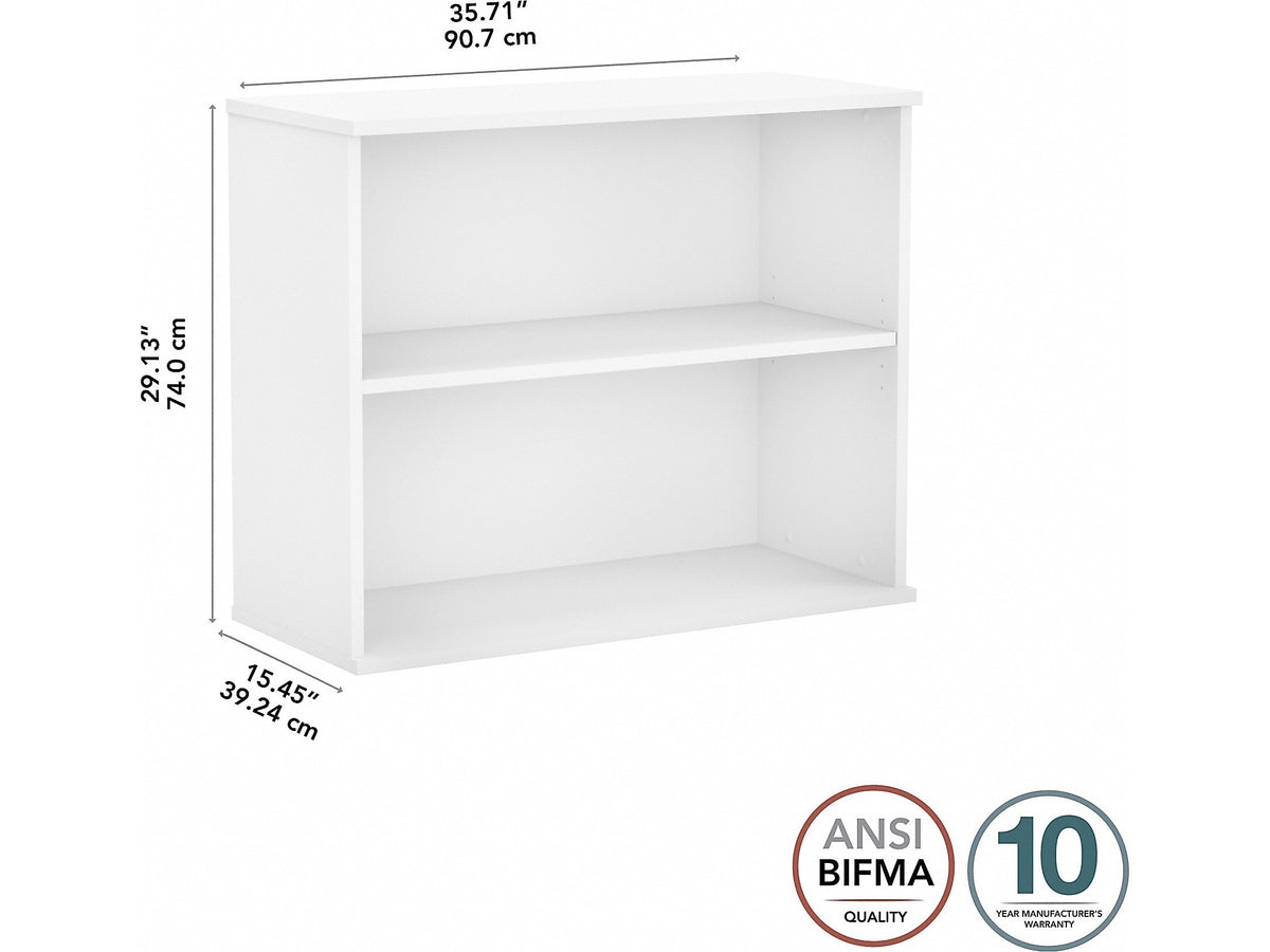 Bush Business Furniture Hybrid 29"H 2-Shelf Bookcase with Adjustable Shelf, White Laminated Wood