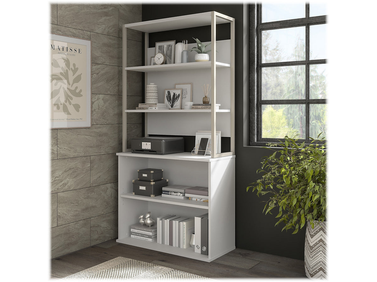 Bush Business Furniture Hybrid 29"H 2-Shelf Bookcase with Adjustable Shelf, White Laminated Wood