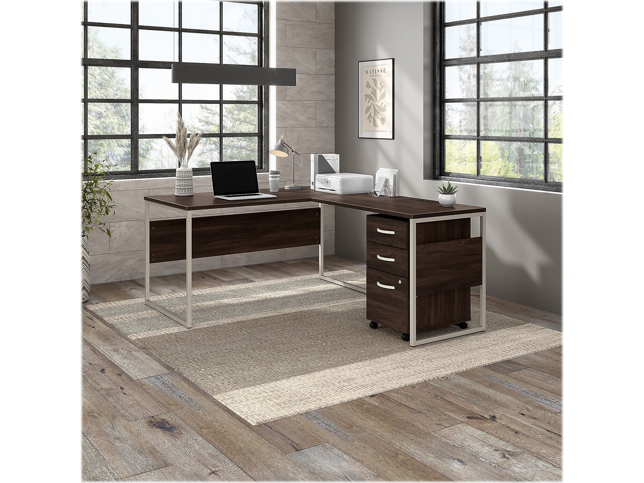 Bush Business Furniture Hybrid 60"W Computer Table Desk with Metal Legs, Black Walnut