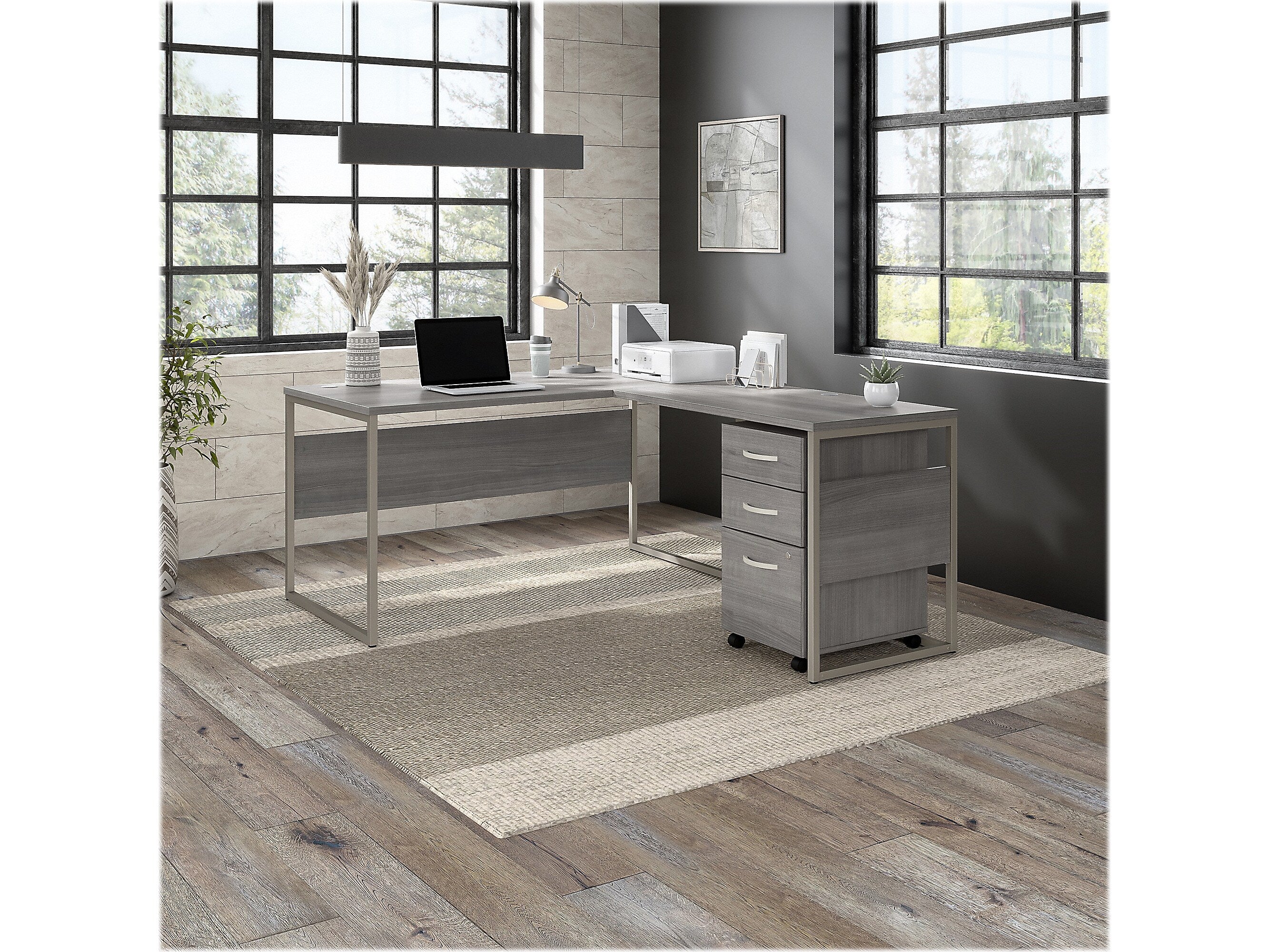 Bush Business Furniture Hybrid 60"W Computer Table Desk with Metal Legs, Platinum Gray