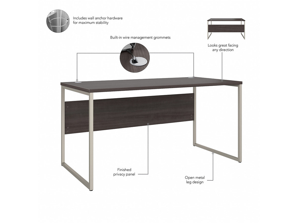 Bush Business Furniture Hybrid 60"W Computer Table Desk with Metal Legs, Storm Gray