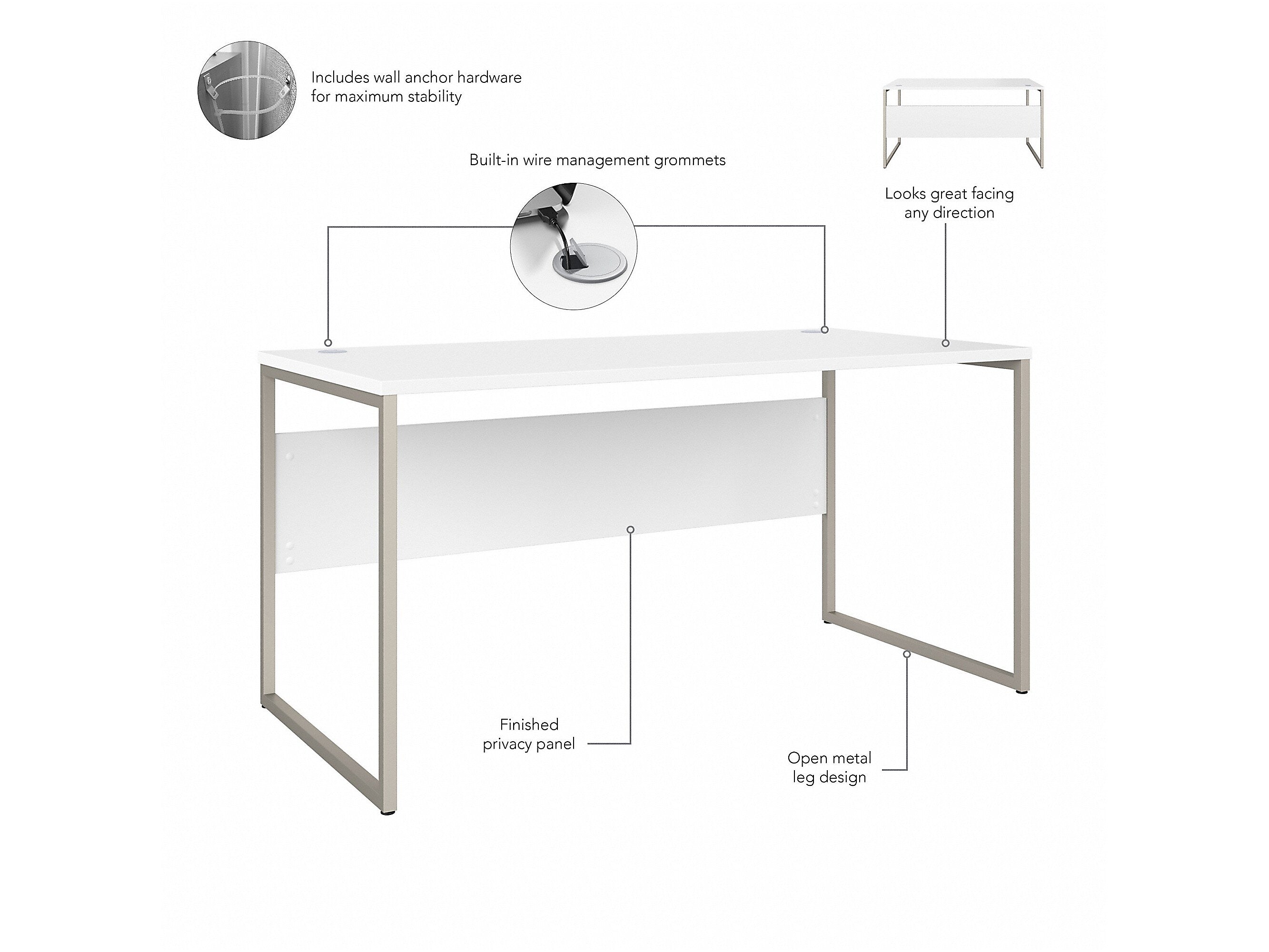 Bush Business Furniture Hybrid 60"W Computer Table Desk with Metal Legs, White