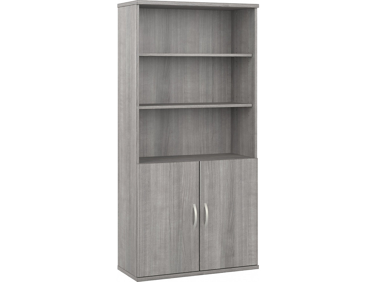 Bush Business Furniture Hybrid 73"H 5-Shelf Bookcase with Doors, Platinum Gray Laminated Wood