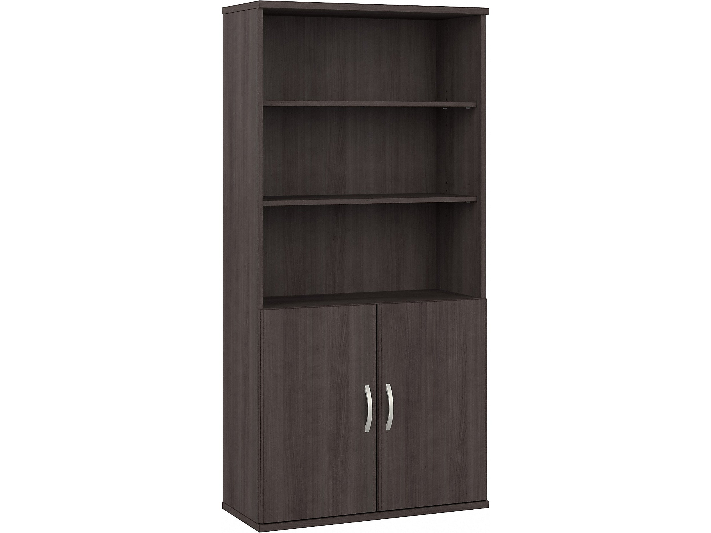 Bush Business Furniture Hybrid 73"H 5-Shelf Bookcase with Doors, Storm Gray Laminated Wood