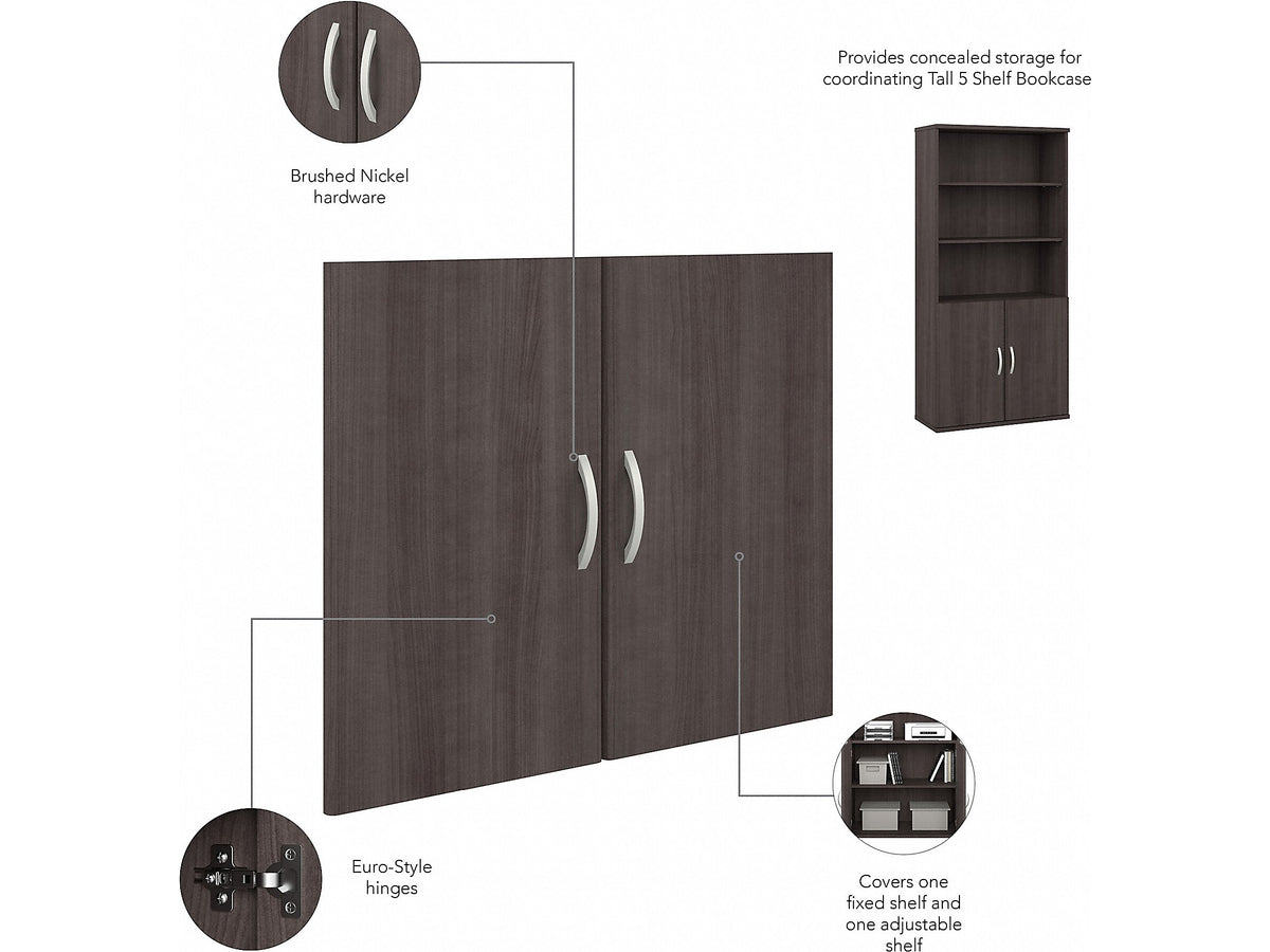 Bush Business Furniture Hybrid 73"H 5-Shelf Bookcase with Doors, Storm Gray Laminated Wood