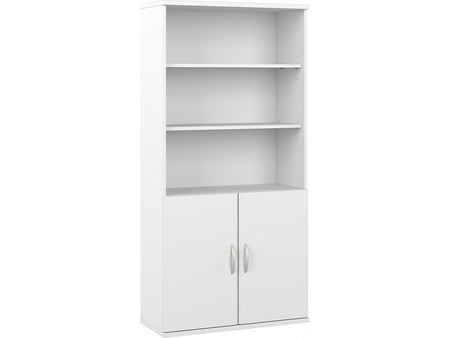 Bush Business Furniture Hybrid 73"H 5-Shelf Bookcase with Doors, White Laminated Wood