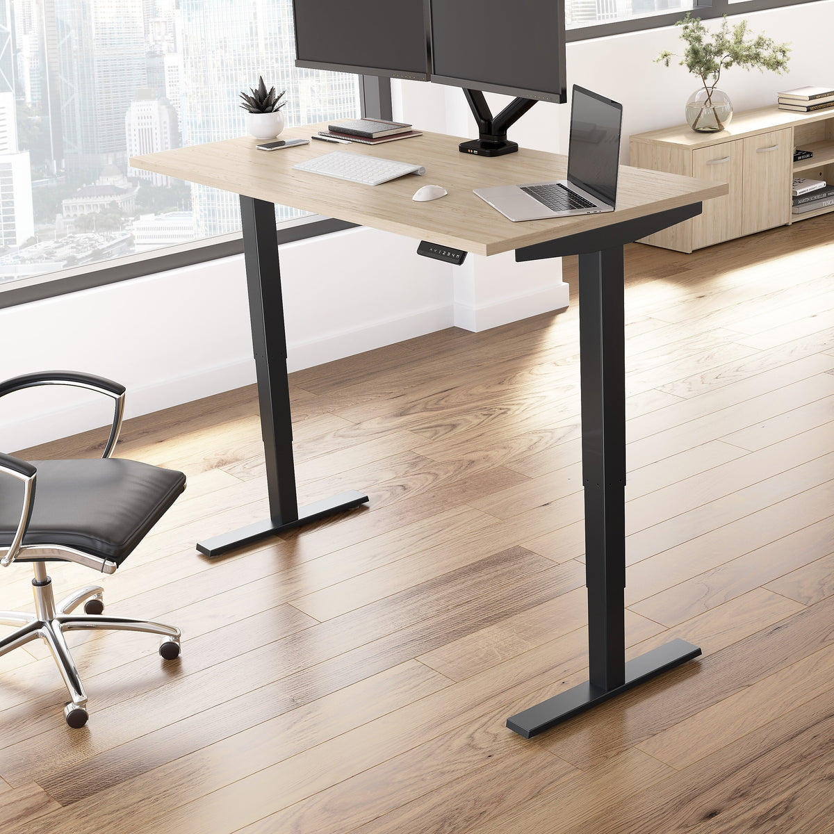 Bush Business Furniture Move 40 Series 60"W Electric Adjustable Standing Desk, Natural Elm/Black Powder Coat