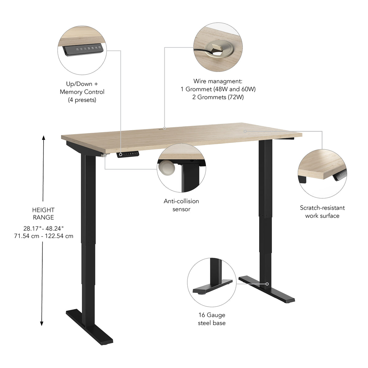 Bush Business Furniture Move 40 Series 60"W Electric Adjustable Standing Desk, Natural Elm/Black Powder Coat