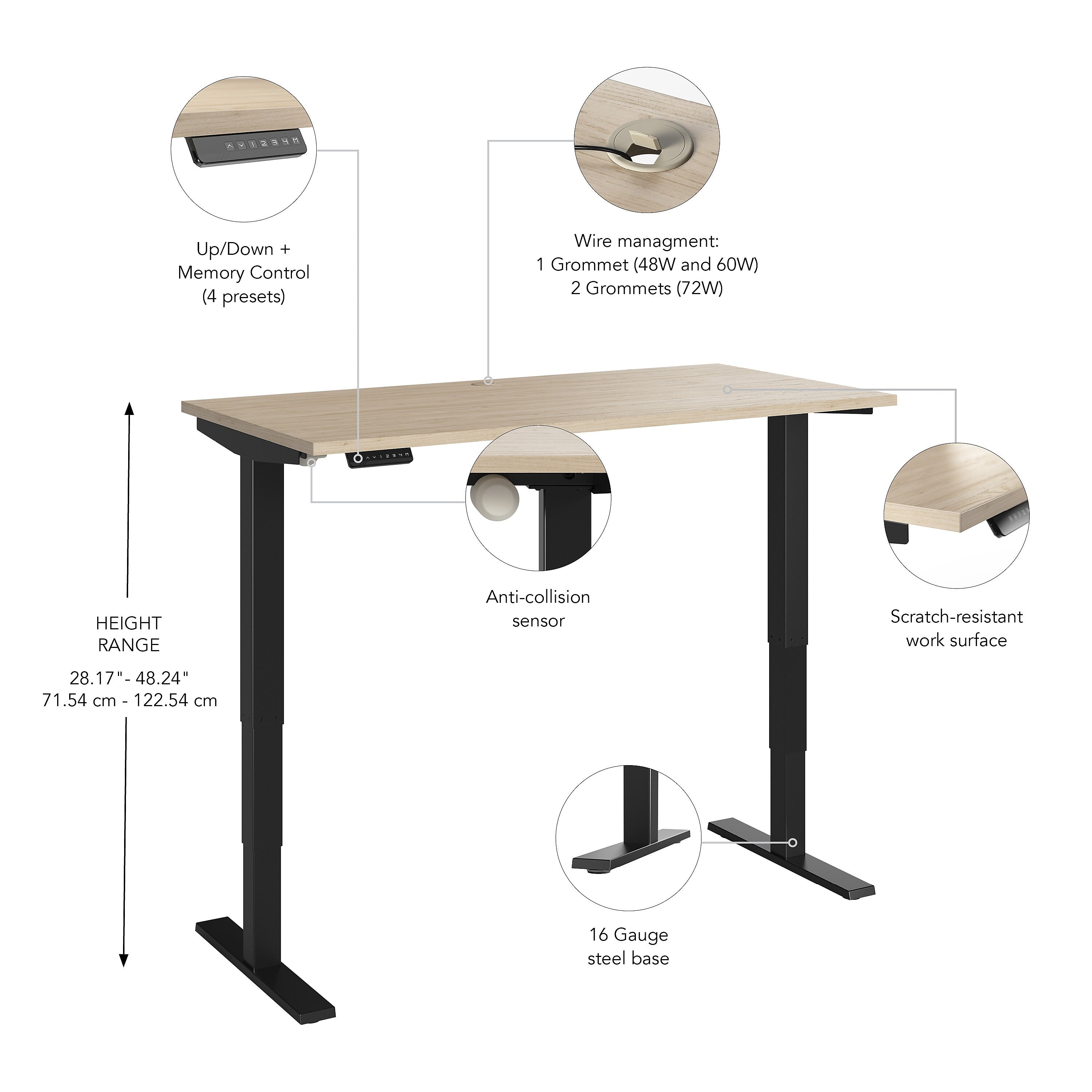 Bush Business Furniture Move 40 Series 60"W Electric Adjustable Standing Desk, Natural Elm/Black Powder Coat