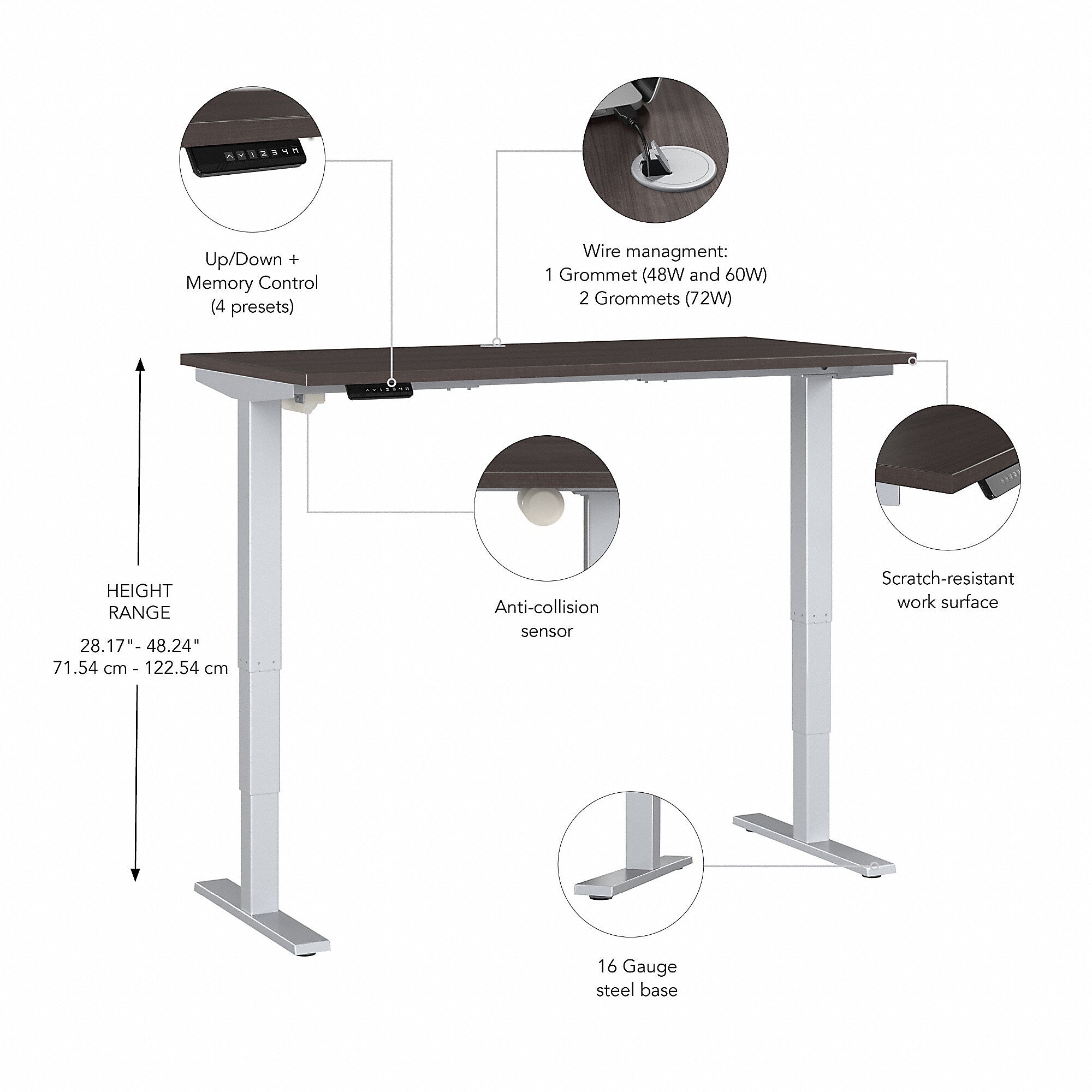 Bush Business Furniture Move 40 Series 60W Electric Height Adjustable Standing Desk, Storm Gray/Cool Gray Metallic