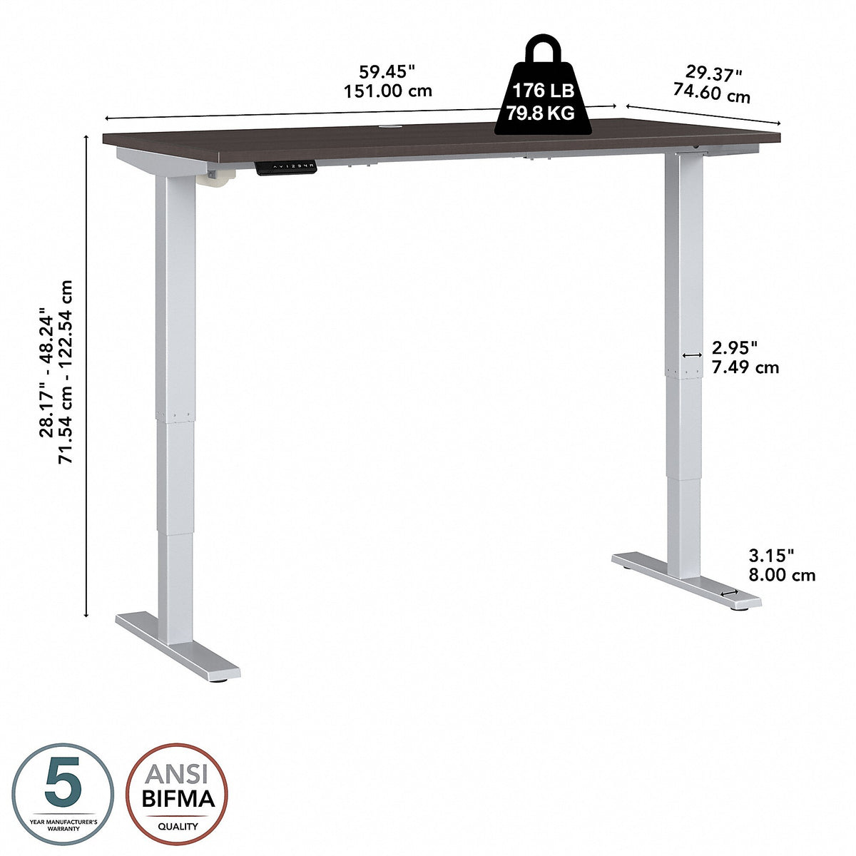 Bush Business Furniture Move 40 Series 60W Electric Height Adjustable Standing Desk, Storm Gray/Cool Gray Metallic