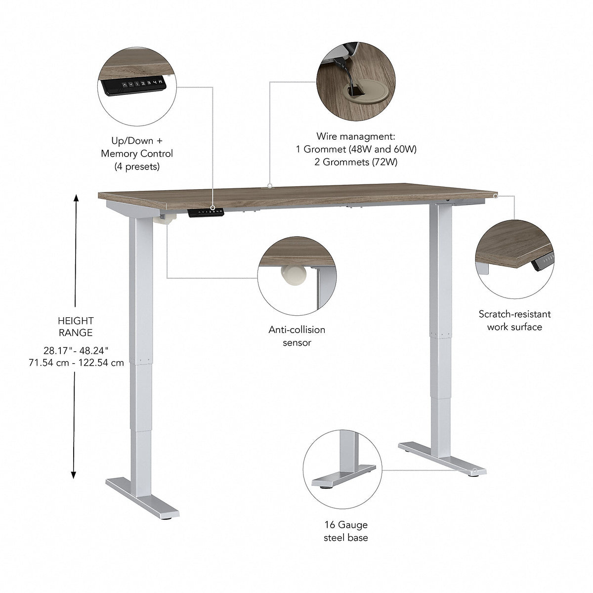 Bush Business Furniture Move 40 Series 72"W Electric Height Adjustable Standing Desk, Modern Hickory/Cool Gray