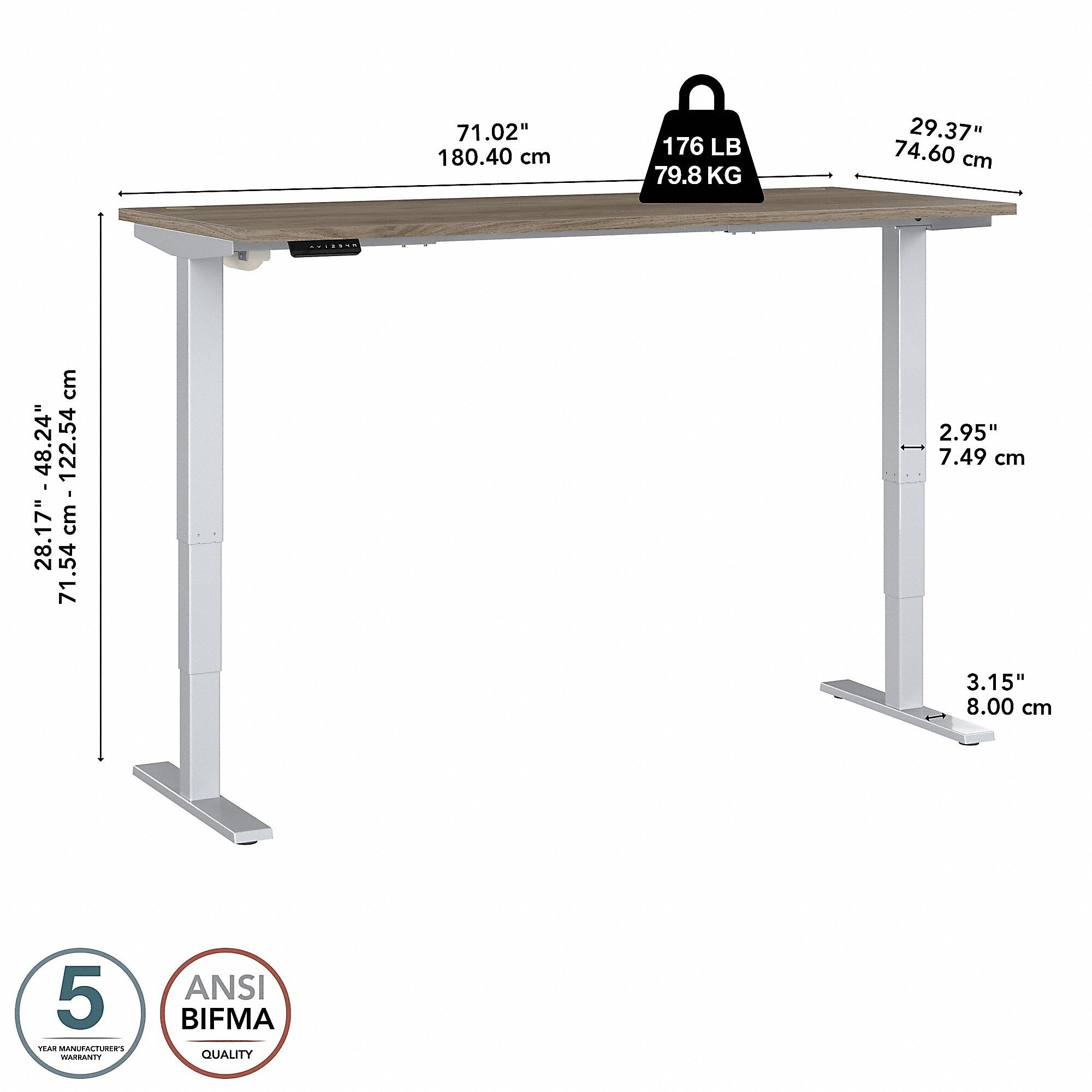 Bush Business Furniture Move 40 Series 72"W Electric Height Adjustable Standing Desk, Modern Hickory/Cool Gray