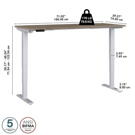 Bush Business Furniture Move 40 Series 72"W Electric Height Adjustable Standing Desk, Modern Hickory/Cool Gray