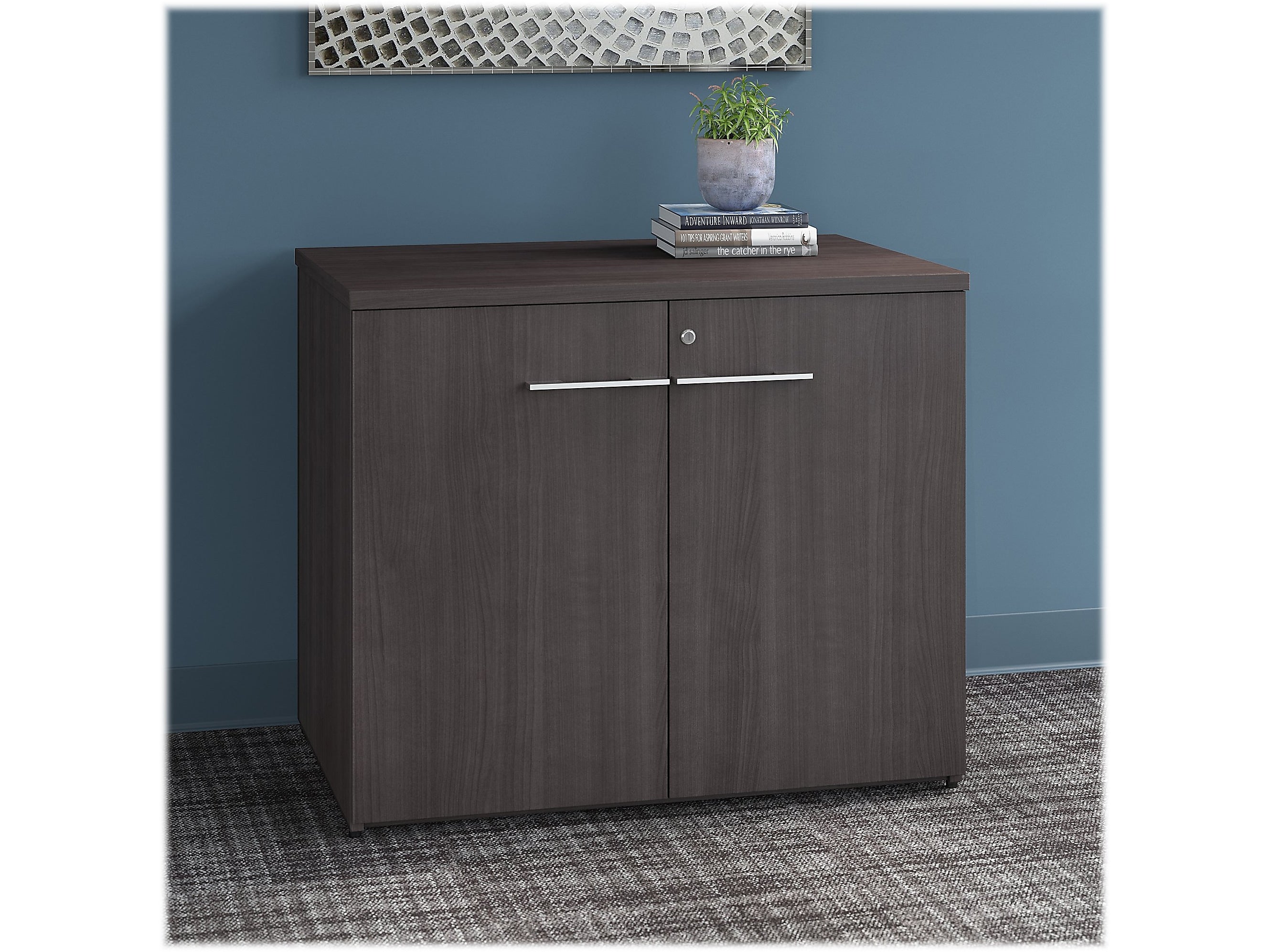 Bush Business Furniture Office 500 29.82" Storage Cabinet with Two Shelves, Storm Gray