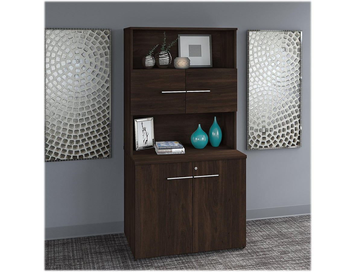 Bush Business Furniture Office 500 70.09" Storage Cabinet with 4 Shelves, Black Walnut